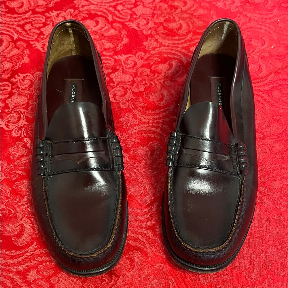 Florsheim Penny Loafers Men 10D Burgundy Leather Slip On Dress Shoes Moc Toe